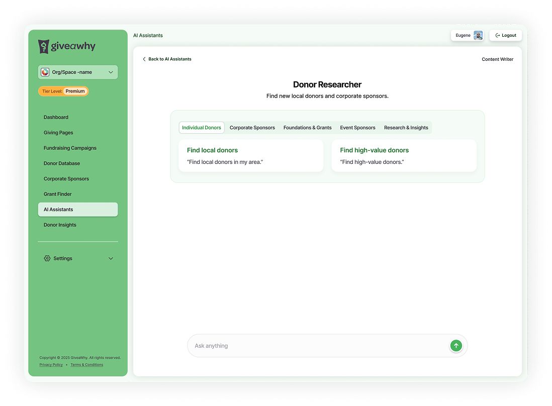 GiveaWhy campaign tools
